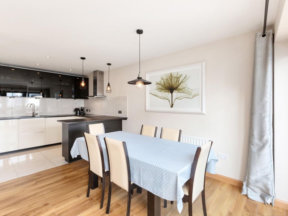 The kitchen and dining room