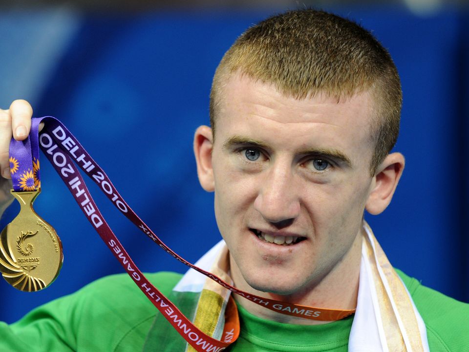 Boxer Paddy Barnes with his gold medal for Northern Ireland at 2010 Commonwealth Games in India
