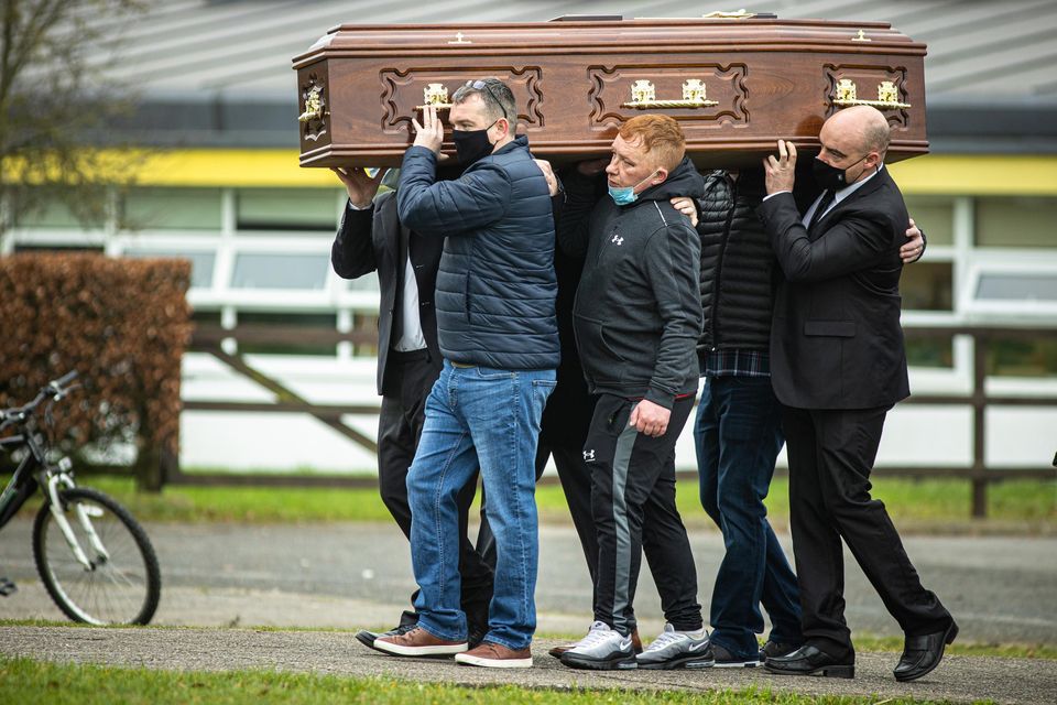Declan Haughney (centre) at the funeral mass of his uncle, Peadar Doyle, at the Holy Family Church in Carlow. Photo: Mark Condren