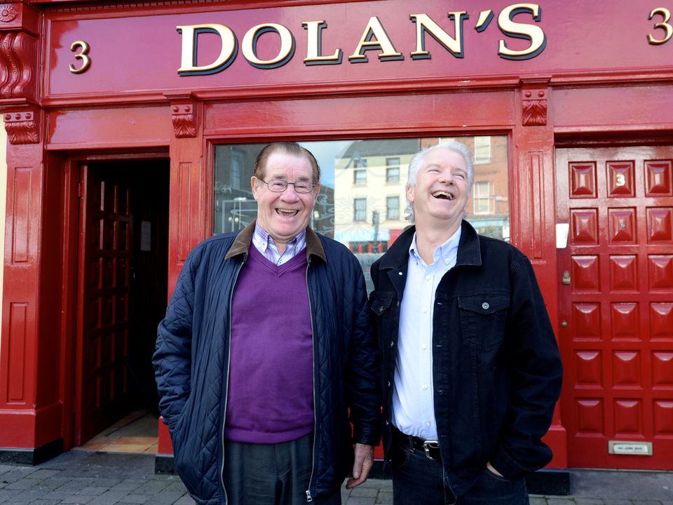 Eddie Rowley in conversation with Ben Dolan (Brother of Joe) at Dolans bar Mullingar.
Photo: Justin Farrelly.