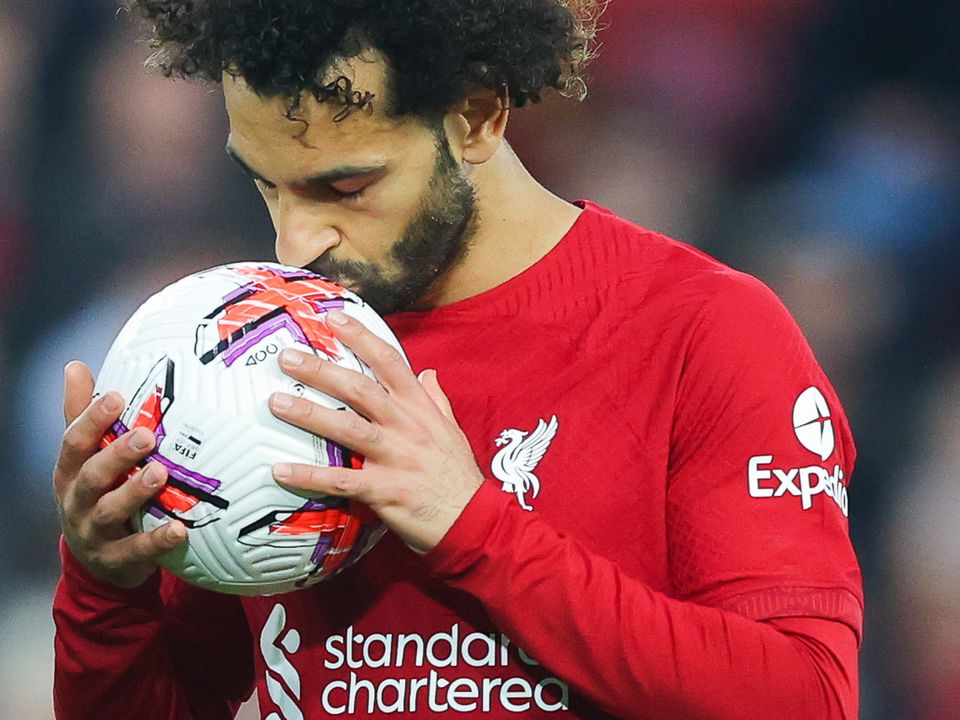 LIVERPOOL, ENGLAND - MAY 03: Mohamed Salah of Liverpool during the Premier League match between Liverpool FC and Fulham FC at Anfield on May 03, 2023 in Liverpool, England. (Photo by James Gill - Danehouse/Getty Images)