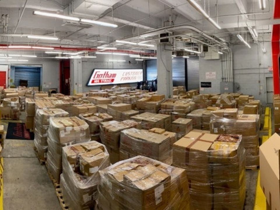 Boxes of counterfeit goods seized from the storage facility