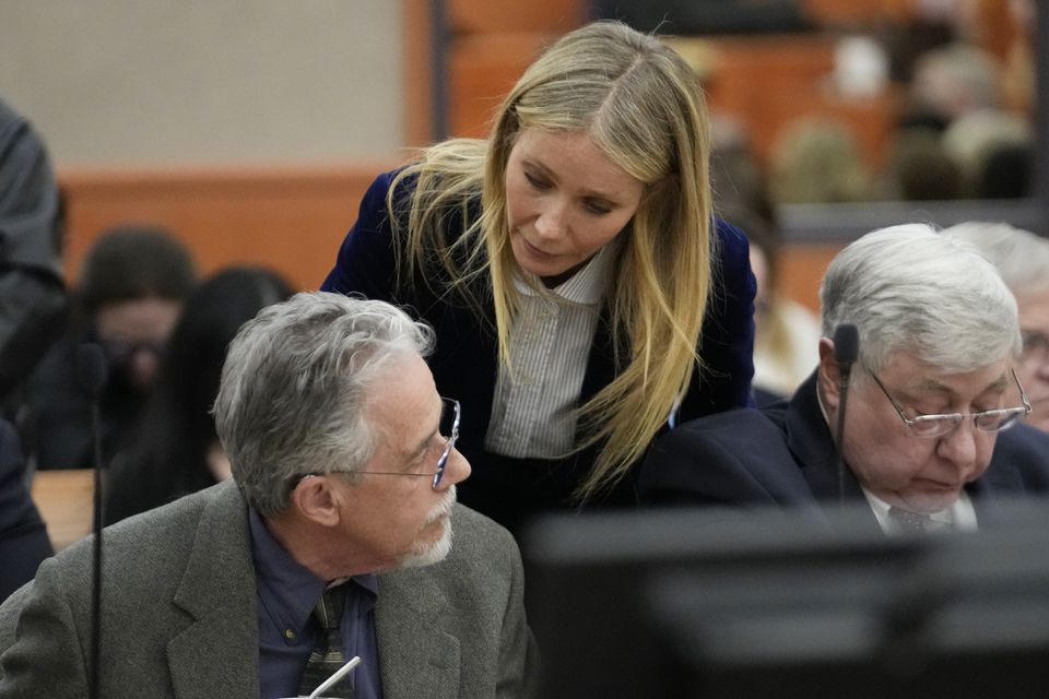 As Ms Paltrow exited the courtroom she touched Mr Sanderson on the shoulder and wished him well (AP Photo/Rick Bowmer, Pool)