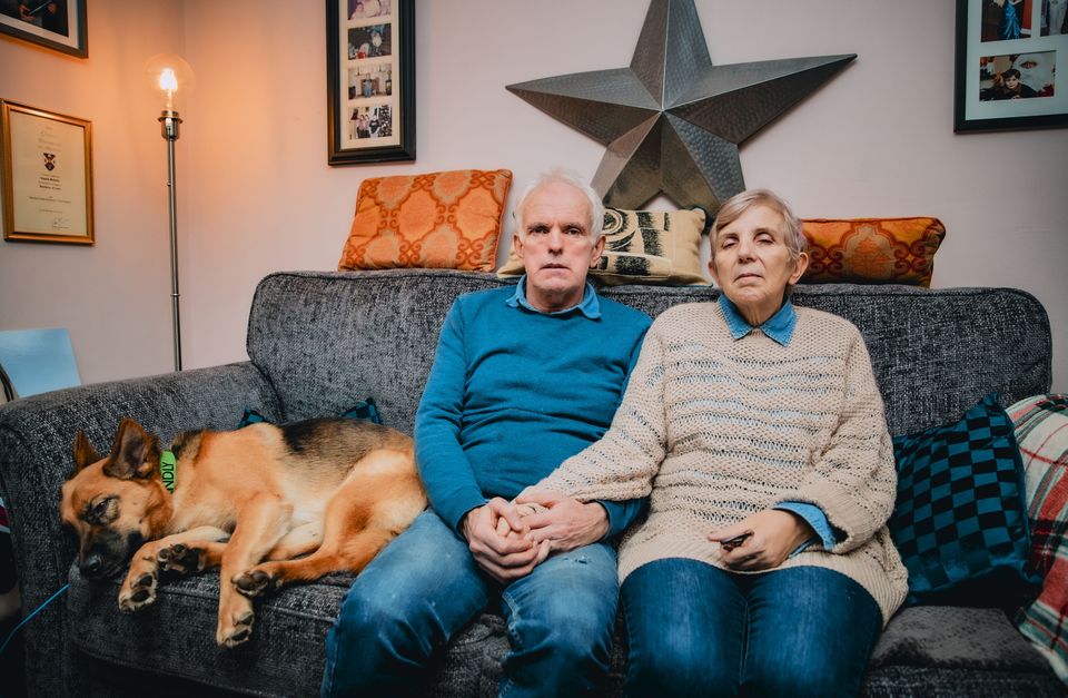 Parents of Natalie McNally, Noel and Bernie McNally at home with Natalie’s dog River on January 9th, 2023 (Photo by Kevin Scott for Belfast Telegraph)