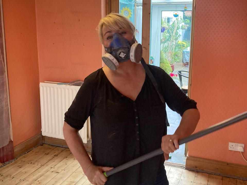 A masked-up Roisin rediscovering her enthusiasm, if not skill, for painting and decorating