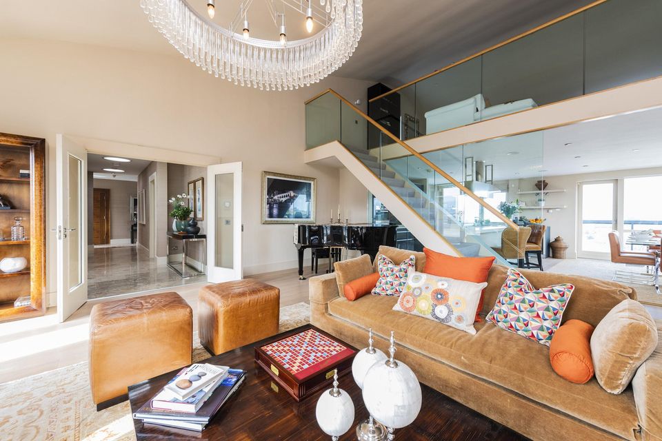 The main living area with stairs to the mezzanine