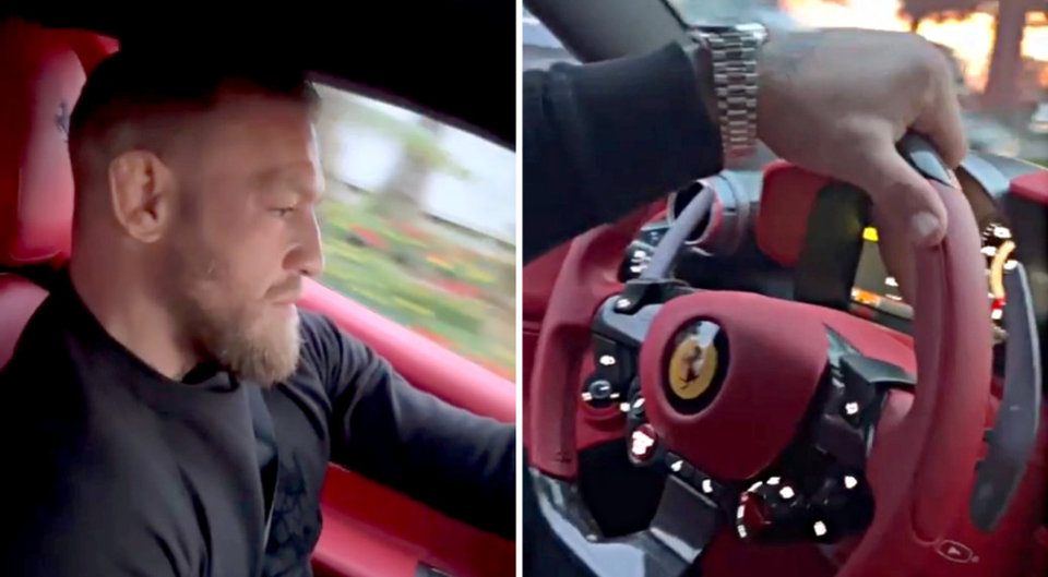 Conor McGregor at the wheel of his Ferrari sports car