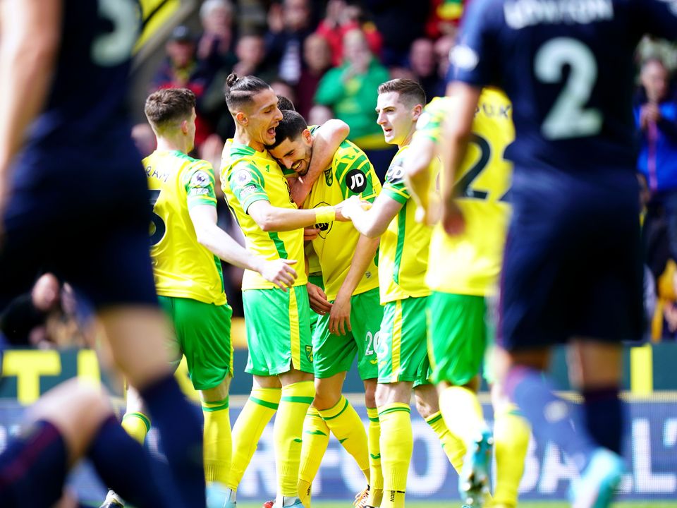 Pierre Lees-Melou celebrates after opening the scoring for Norwich against Burnley (Adam Davy/PA)