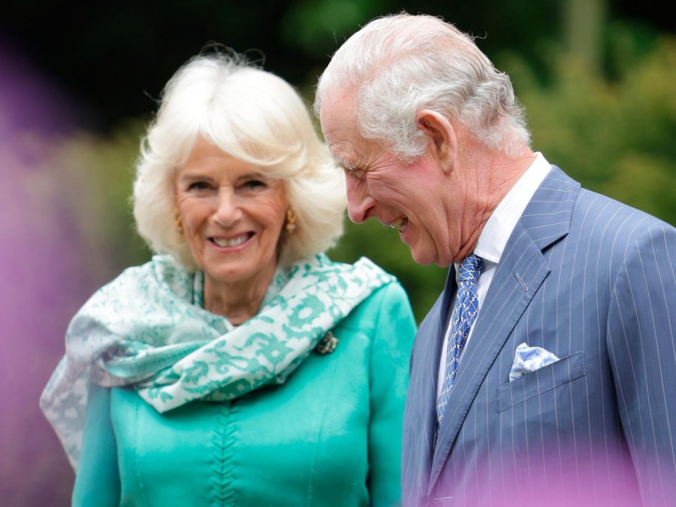 NEWTOWNABBEY, NORTHERN IRELAND - MAY 24: King Charles III and Queen Camilla during a visit to open the new Coronation Garden on day one of their two-day visit to Northern Ireland. (Photo by Chris Jackson/Getty Images)