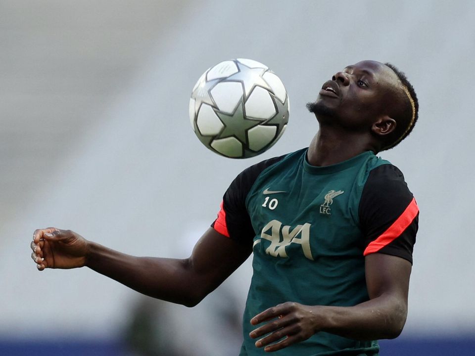 Liverpool striker Sadio Mane in training ahead of his side's Champions League final against Real Madrid in Paris. Photo: PA/Reuters