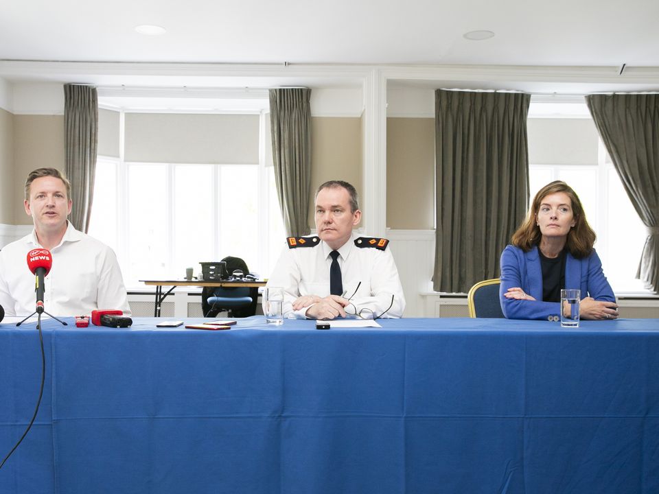 (L to r)  Head of Operations Aiken Promotions Shane Mates, Garda Superintendent Tim Burke and RDS Commercial Director Siobhan Masterson
during a media brieifing ahead of Bruce Springsteen Concerts that take place in the RDS, Dublin. Photo: Gareth Chaney/ Collins Photos