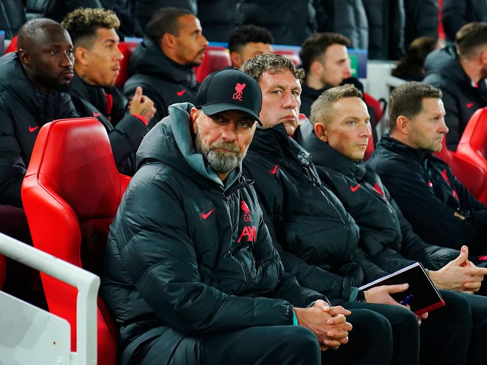 Liverpool manager Jurgen Klopp watches on as Liverpool are beaten 5-2 by Real Madrid. Photo: Peter Byrne/PA Wire.