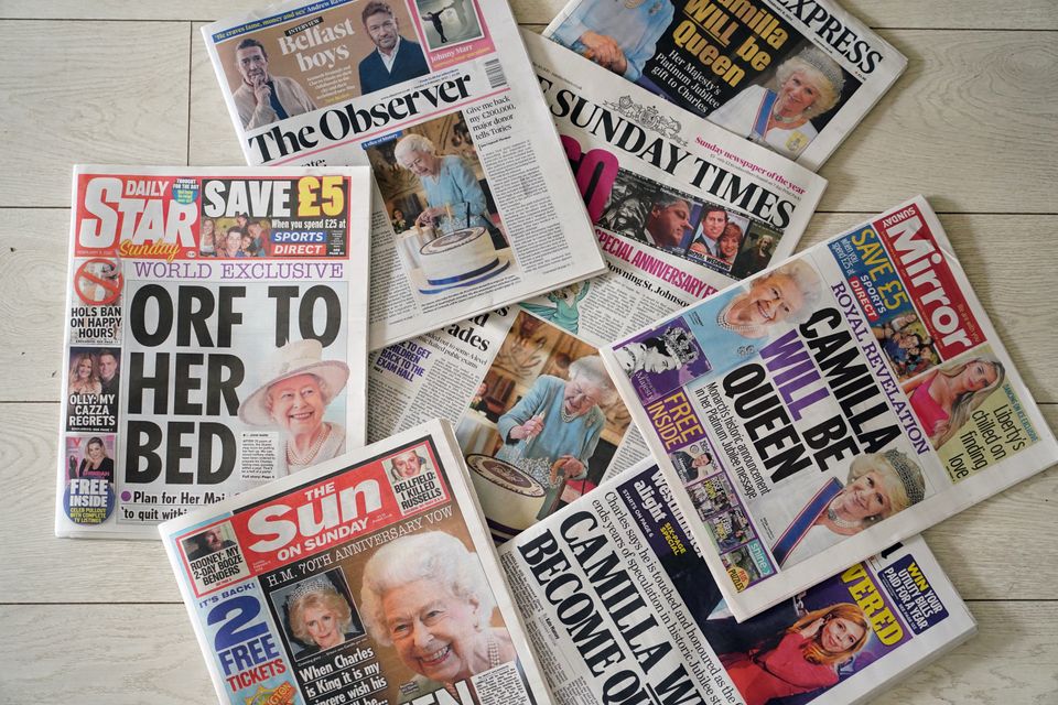 Front pages of the Sunday national papers featuring the announcement by the Queen (Ian West/PA)