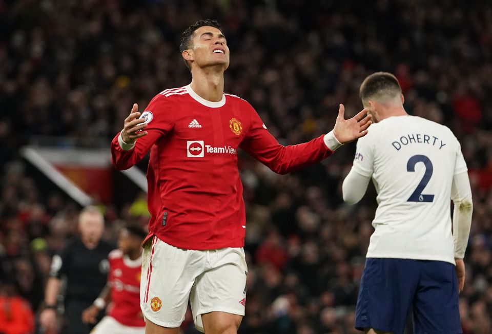 Manchester United’s Cristiano Ronaldo reacts after missing an opportunity against Tottenham (Martin Rickett/PA)