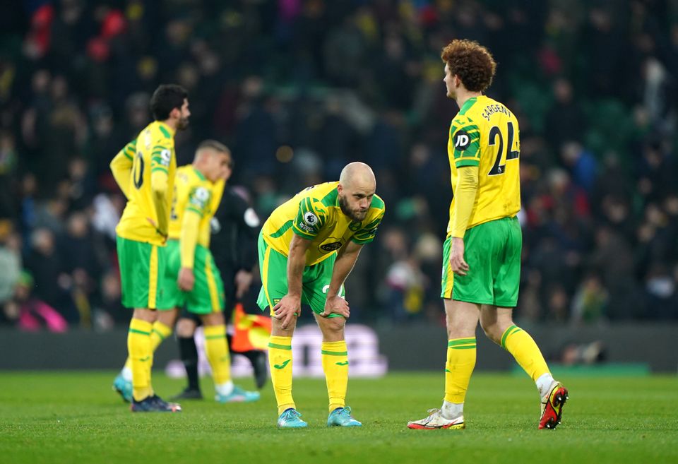 Norwich sit five points from safety after slumping to another defeat (Joe Giddens/PA)