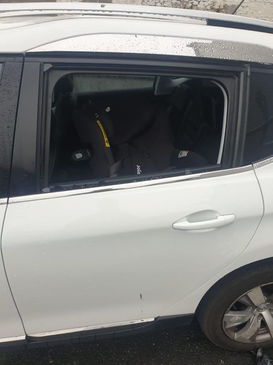 Nikola’s smashed car and his little girl’s baby seat