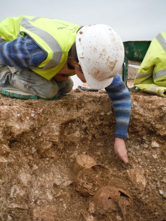 Am archaeologist examines the site surrounding the Burton Agnes chalk drum