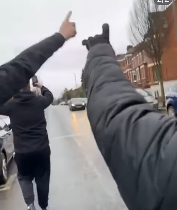 Coleraine FC fan who call themselves Ulster Ultras video themselves walking along the Cliftonville road, for a game against Cliftonville, in Belfast singing the sash.