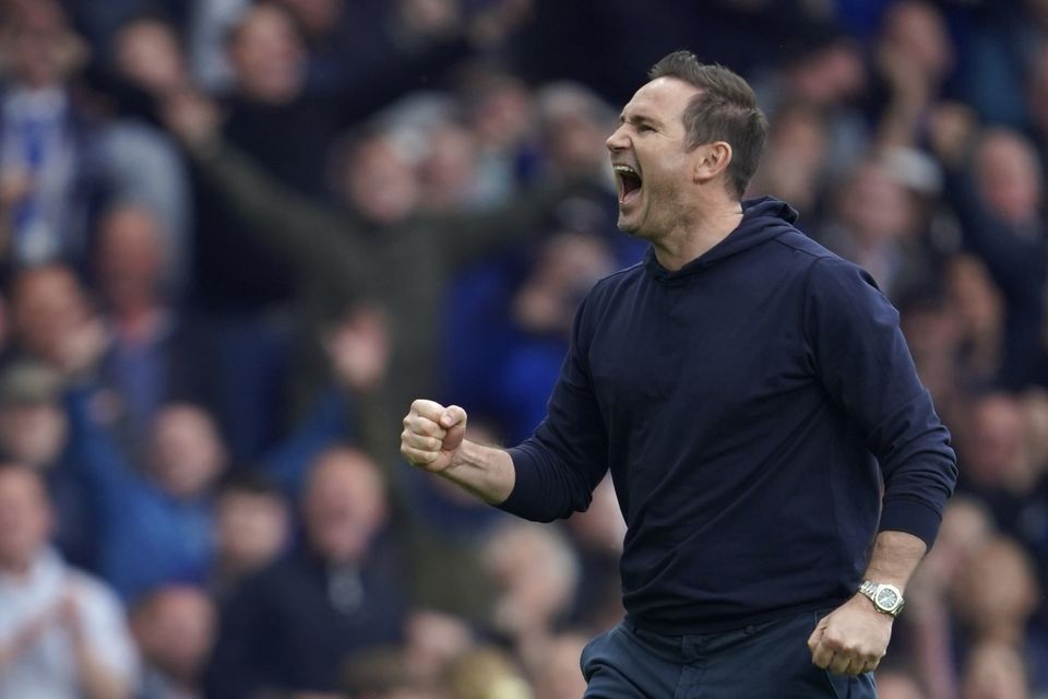 Everton manager Frank Lampard celebrates a vital victory for the Toffees against his former club Chelsea (Jon Super/AP)