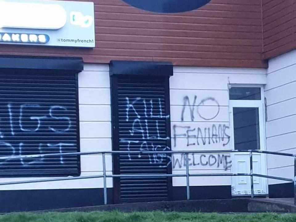 Sectarian graffiti sprayed on Tullyalley Shopping Centre