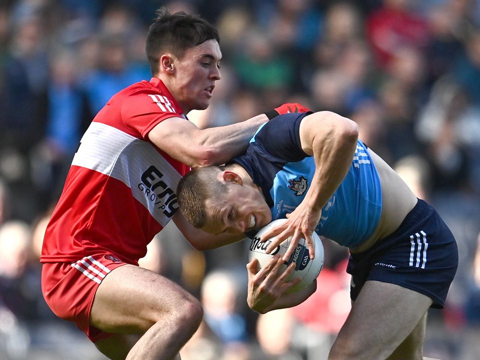 Dublin’s Con O’Callaghan battles with Derry’s Conor McCluskey