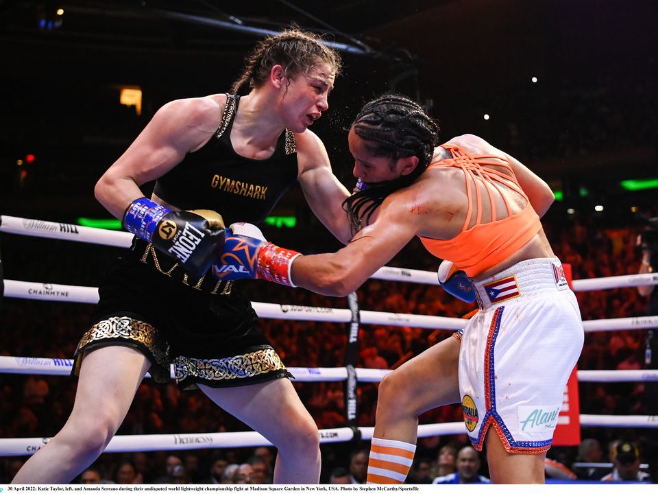 Katie Taylor, left, and Amanda Serrano during their undisputed world lightweight championship fight at Madison Square Garden