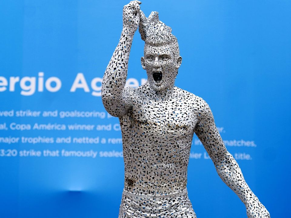 The Sergio Aguero statue has been unveiled (Martin Rickett/PA)