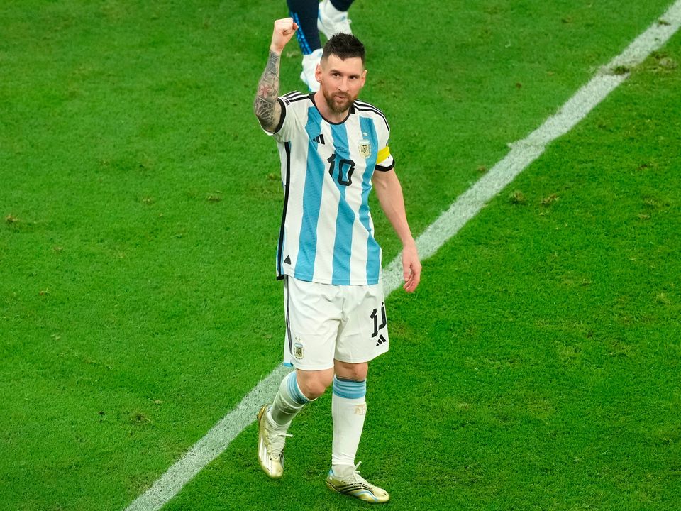 Argentina's Lionel Messi celebrates progression to the final following the World Cup semi-final win over Croatia at the Lusail Stadium in Lusail, Qatar