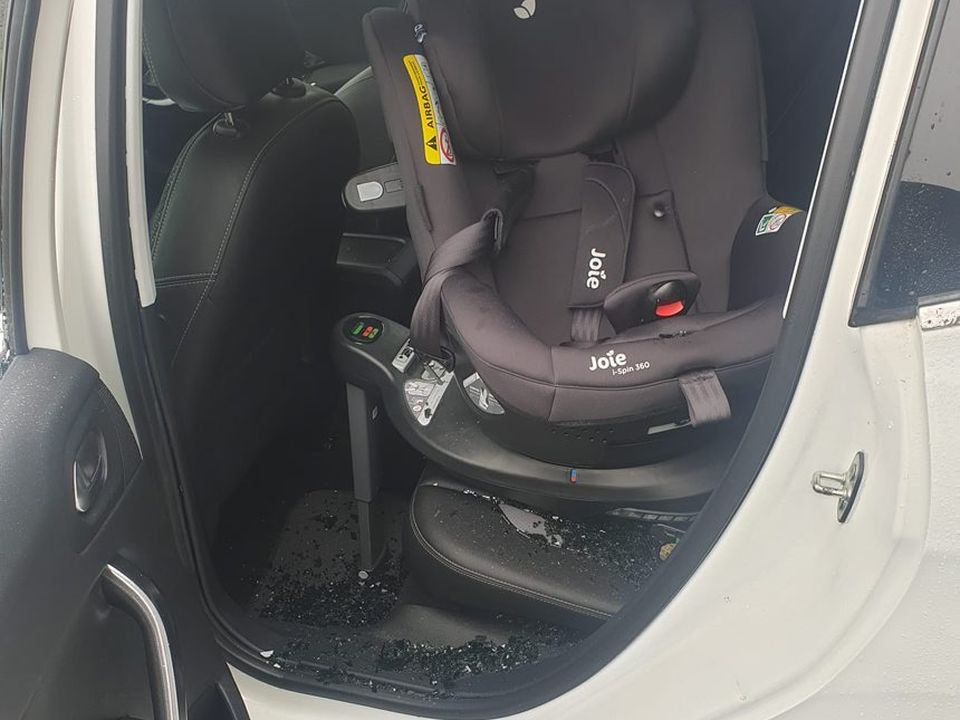 Nikola’s smashed car and his little girl’s baby seat