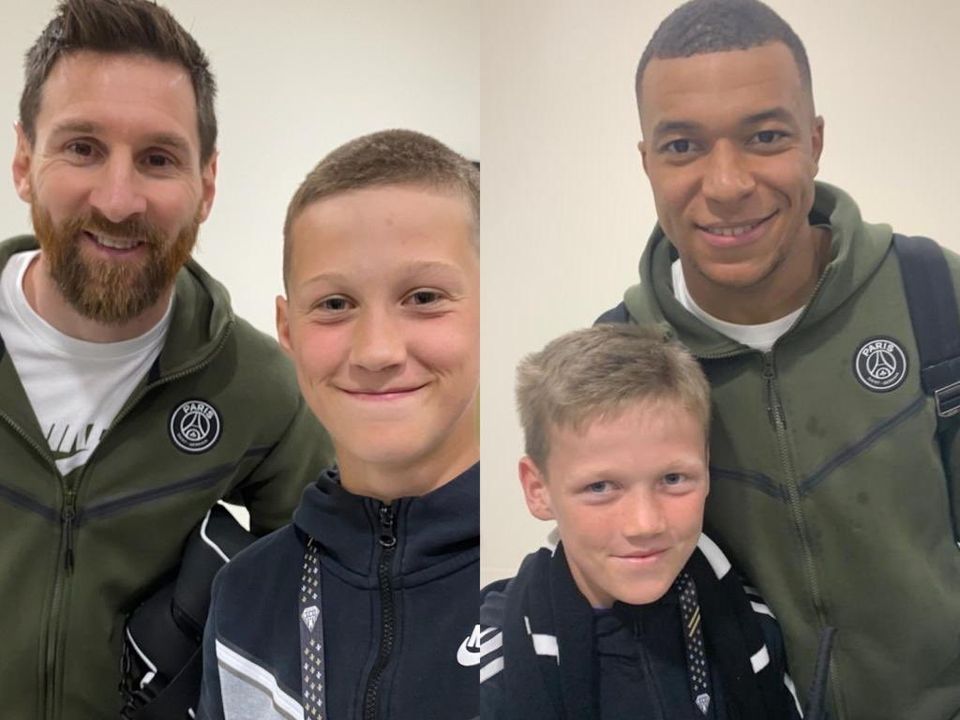 Ronan O'Gara's sons with Lionel Messi and Kylian Mbappé