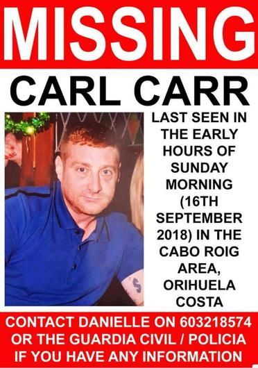 A poster for Carl Carr posted in Spain after he went missing