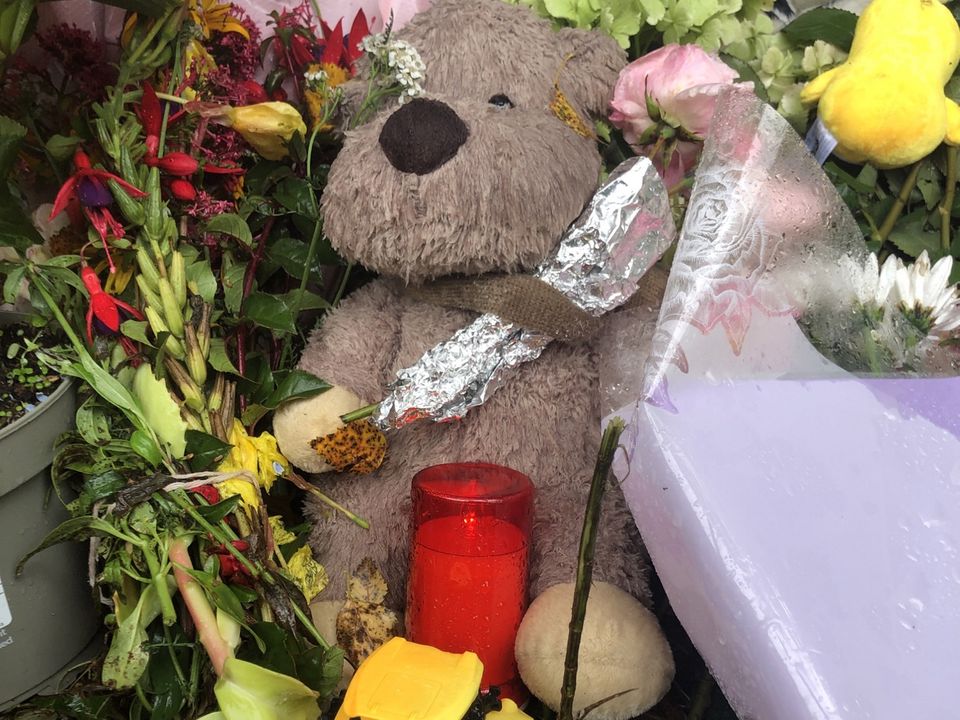 A teddy bear is left at the scene of the car fire in Westmeath which claimed the lives of the young siblings last Friday