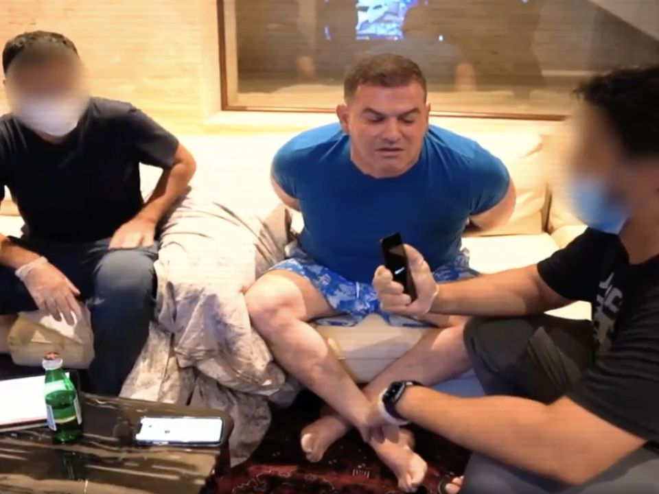 Gangster Raffaele Imperiale being questioned shortly after his arrest in Dubai