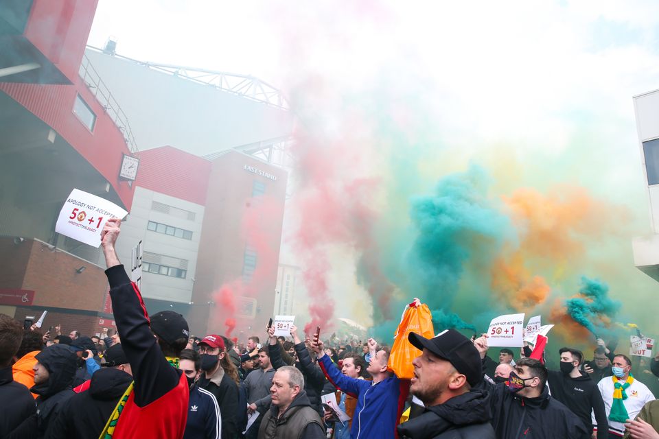 Manchester United’s match at home to Liverpool in May last year was postponed after supporters invaded the stadium to protest against the Glazers (Barrington Coombs/PA)