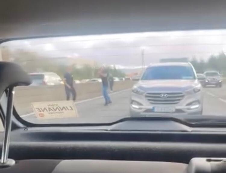 The two men square off on the motorway