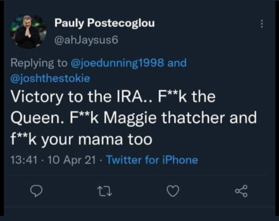 One sectarian tweet read 'victory to the IRA'