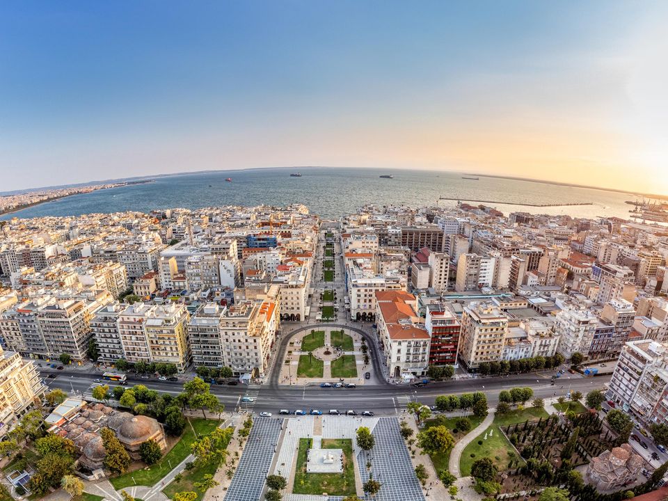 Aerial Panoramic view of the center of Thessaloniki city, Greece