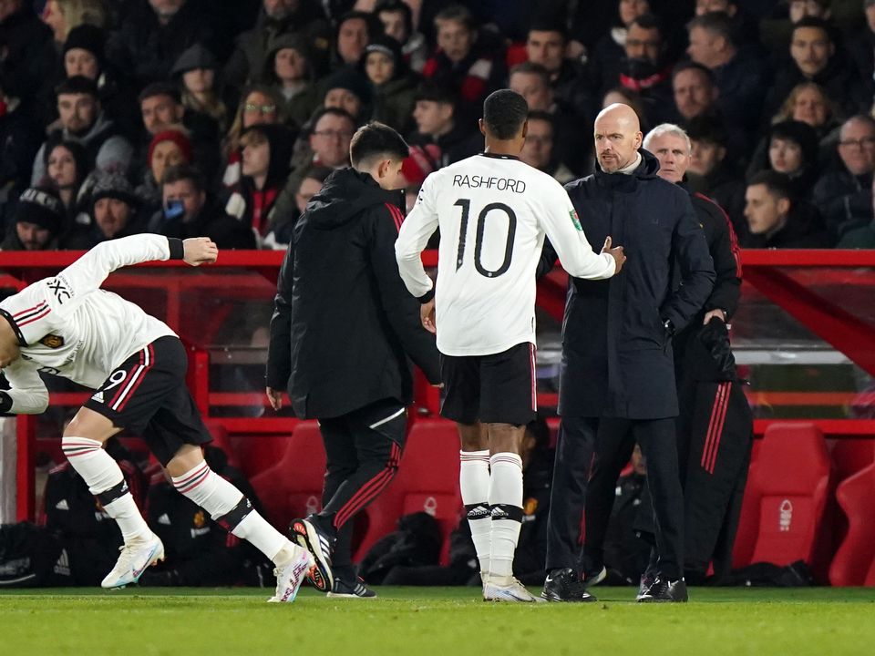 Marcus Rashford has been labelled “unstoppable” by Erik ten Hag (Tim Goode/PA)