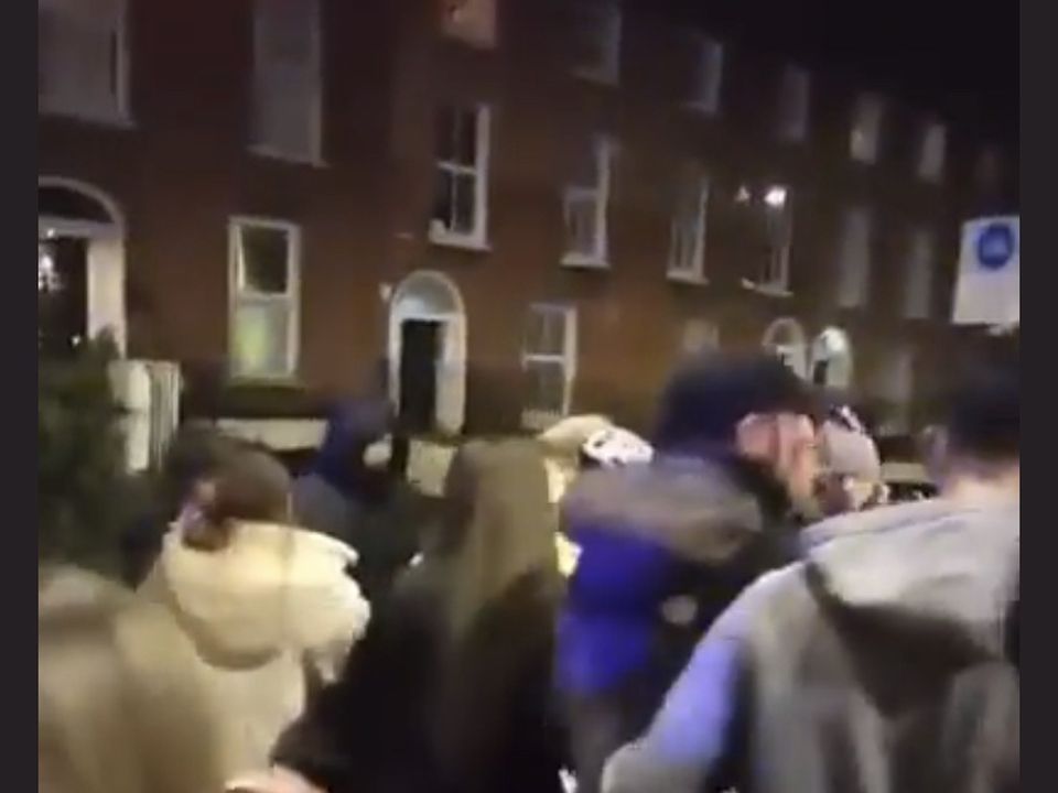 Protesters after the crash in Seville Place last night
