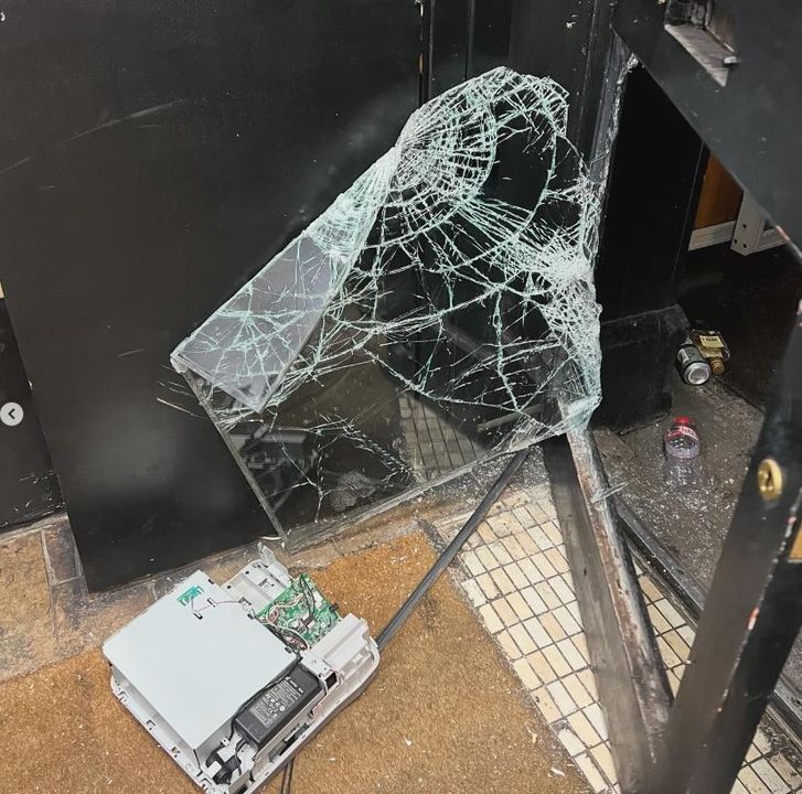The front door of the premises was smashed during the incident