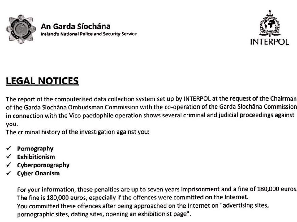 960px x 720px - GardaÃ­ issue warning against bogus email scam claiming to be An Garda  SÃ­ochÃ¡na and Interpol - SundayWorld.com