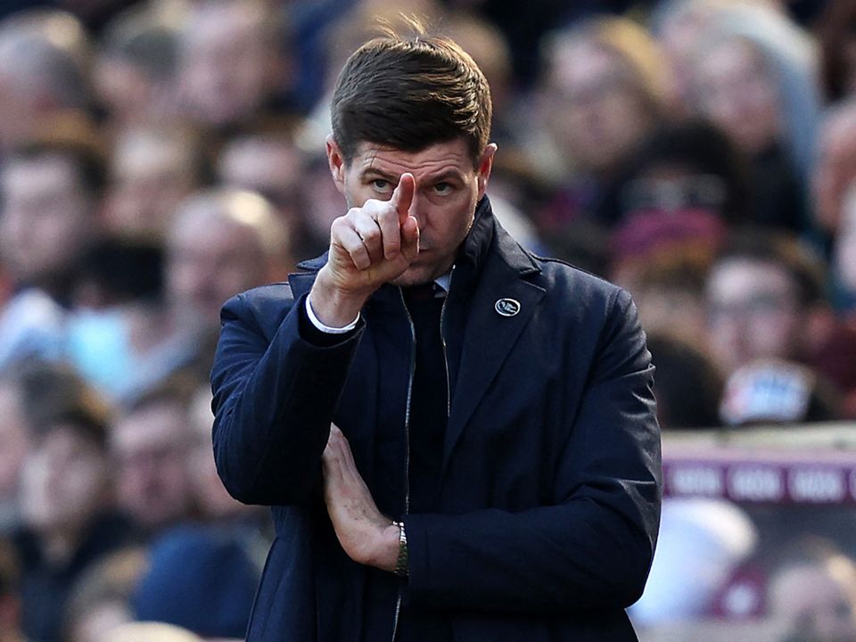 Aston Villa's English head coach Steven Gerrard. (Photo by Adrian DENNIS / AFP)