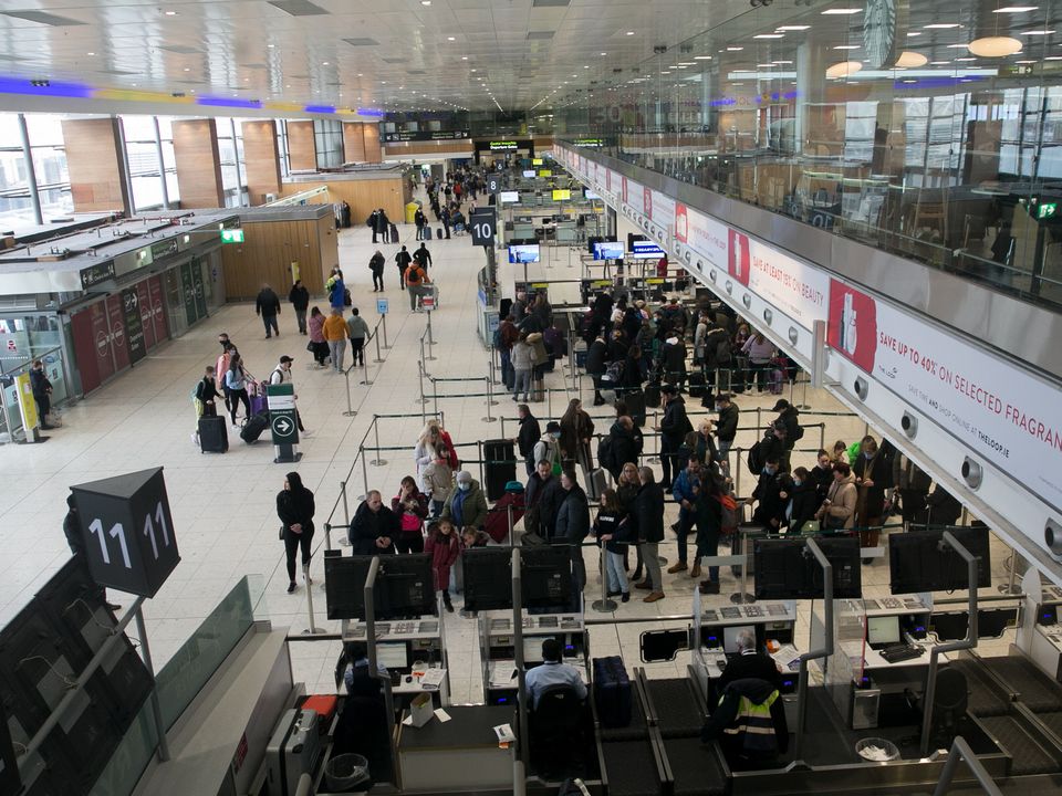 Passengers faced long queues for security clearance due to staffing issues at Dublin Airport last March. Photo: Gareth Chaney/Collins Photos
