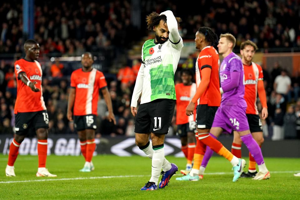 Mohamed Salah reacts after a missed chance (Zac Goodwin/PA)