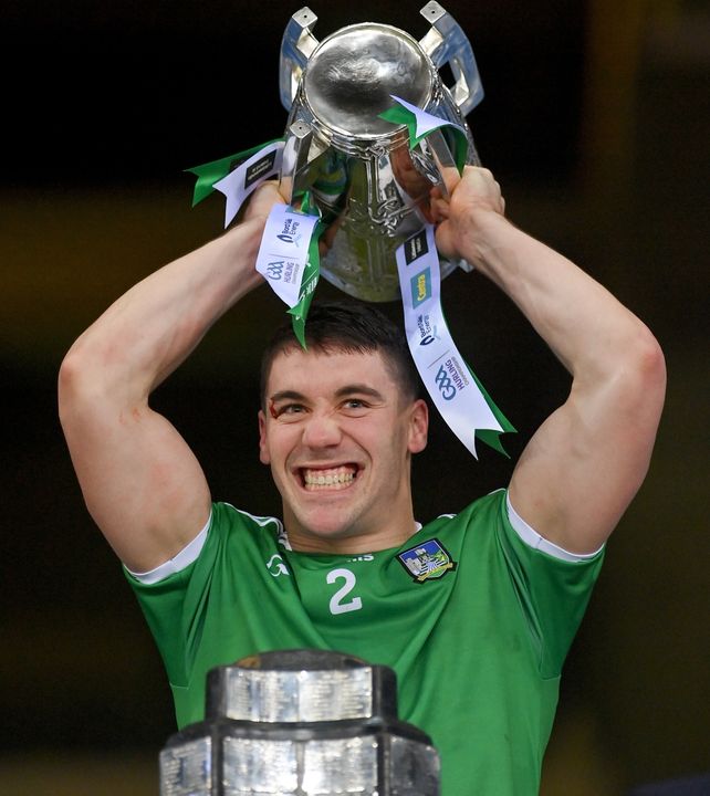 Seán Finn lifts the Liam MacCarthy Cup for Limerick in 2020