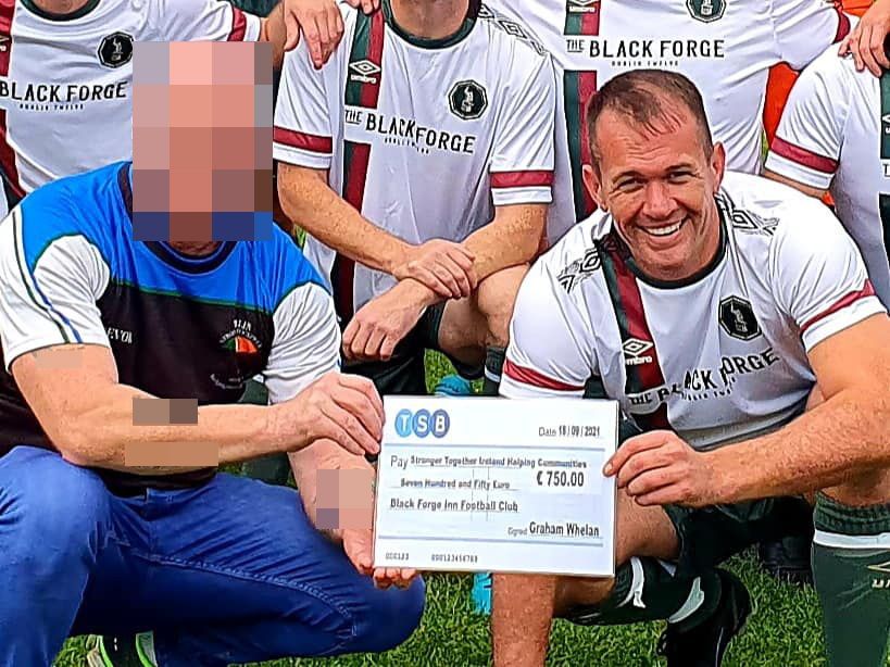 Graham ‘the Wig’ Whelan with the Black Forge Inn football team