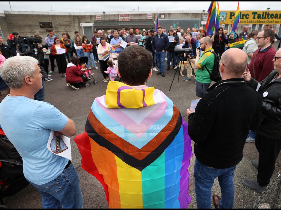 People gathered in Navan at the weekend for a solidarity rally. Photo: Steve Humphreys