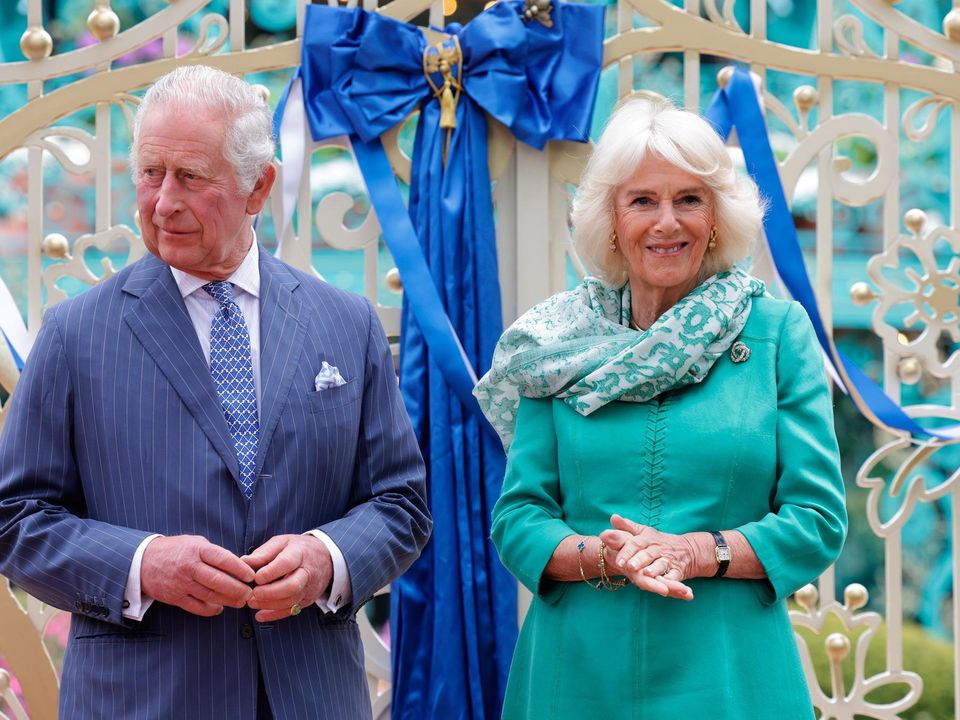 King Charles III and Queen Camilla during a visit to open the new Coronation Garden on day one of their two-day visit to Northern Ireland on May 24, 2023 in Newtownabbey, Northern Ireland. (Photo by Chris Jackson/Getty Images)
