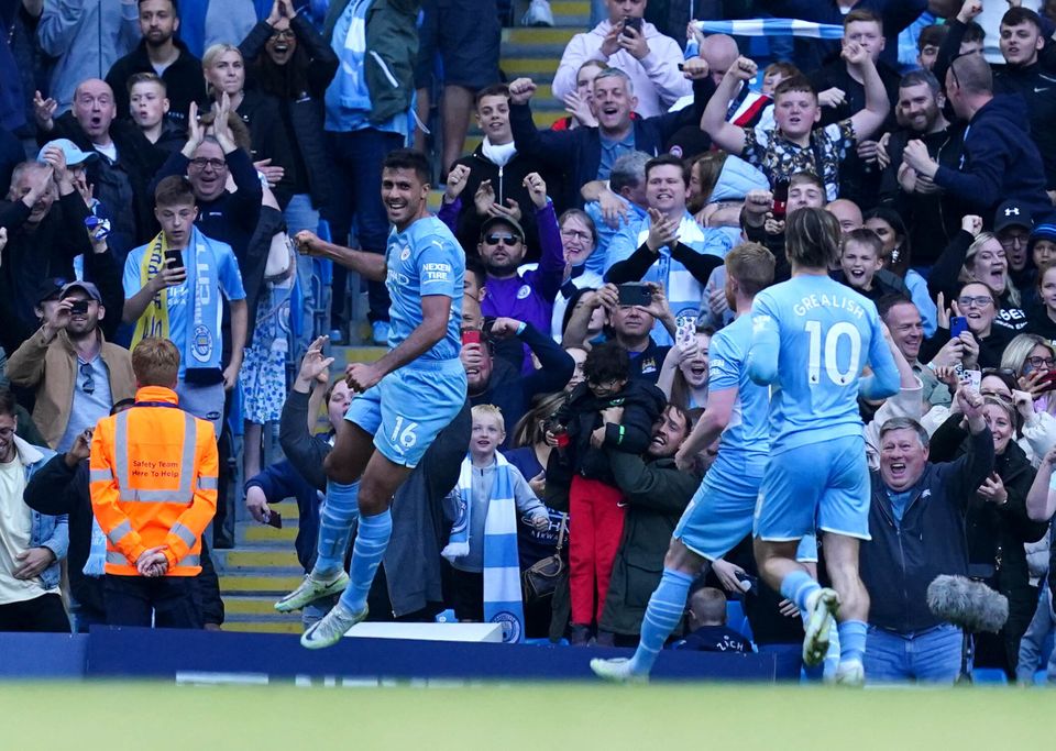 Rodri had a goal to celebrate as Manchester City hit Newcastle with a five star show (Martin Rickett/PA)