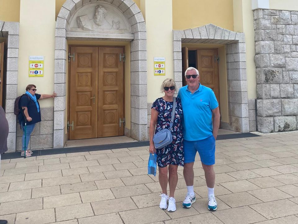 Pat with his wife Rosario exploring the pretty town